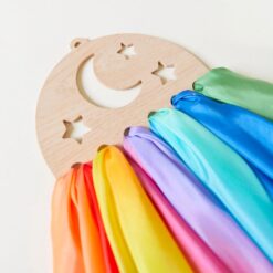 Sarah's Silks speelzijde display ster en maan met speelzijde